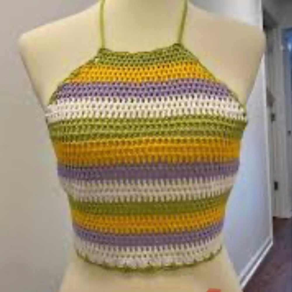 Zara Yellow and Green Sleeveless Crop Top